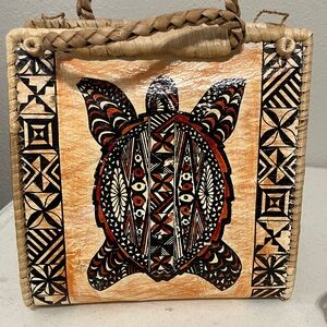 Handcrafted Turtle Design Travel Bag - Orange and Black